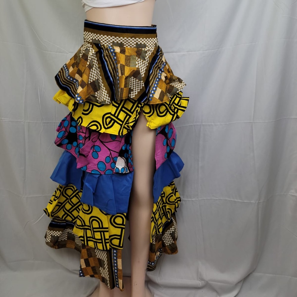 NWOT African Print Side Slit Teer Skirt